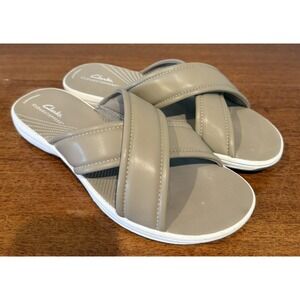 Clarks Breeze‎ Sara Womens Size 10 M Shoes Taupe Cloudsteppers Slide Sandals